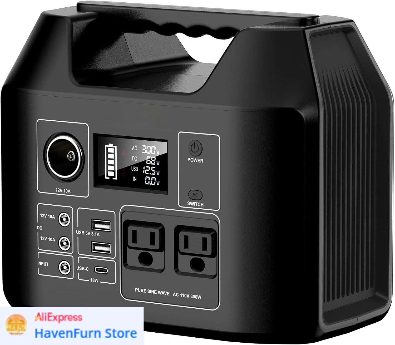 Outdoor Camping Outlet - 80000mAh,256Wh LiFePO4 Battery Backup,300W AC Outlets,