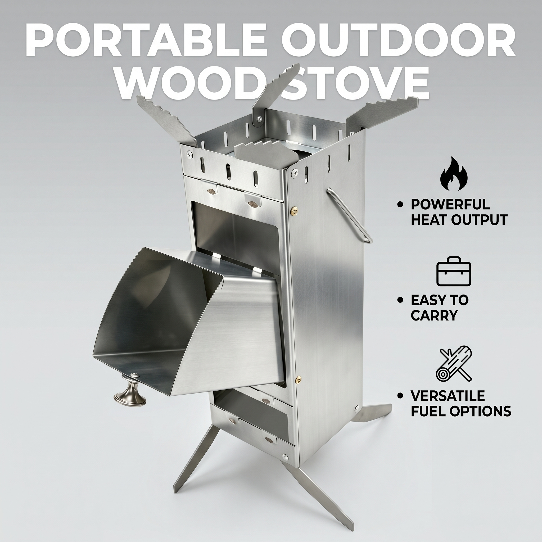 Outdoor Camping Stove Wood - Portable Foldable Rocket Stove 304 Stainless