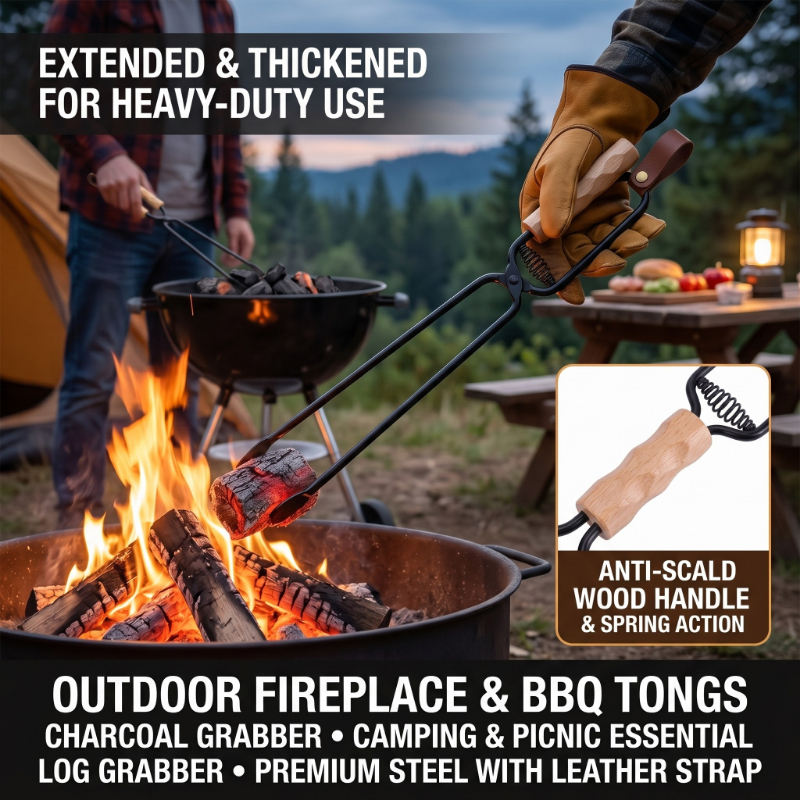 Camping Quiet - Firewood Tongs Metal Heat Resistant Lengthened