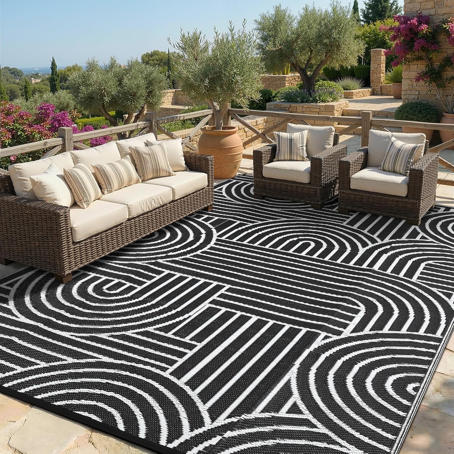 Outdoor Camping Decke - Reversible Rainbow Outdoor Rug 6x9, Waterproof