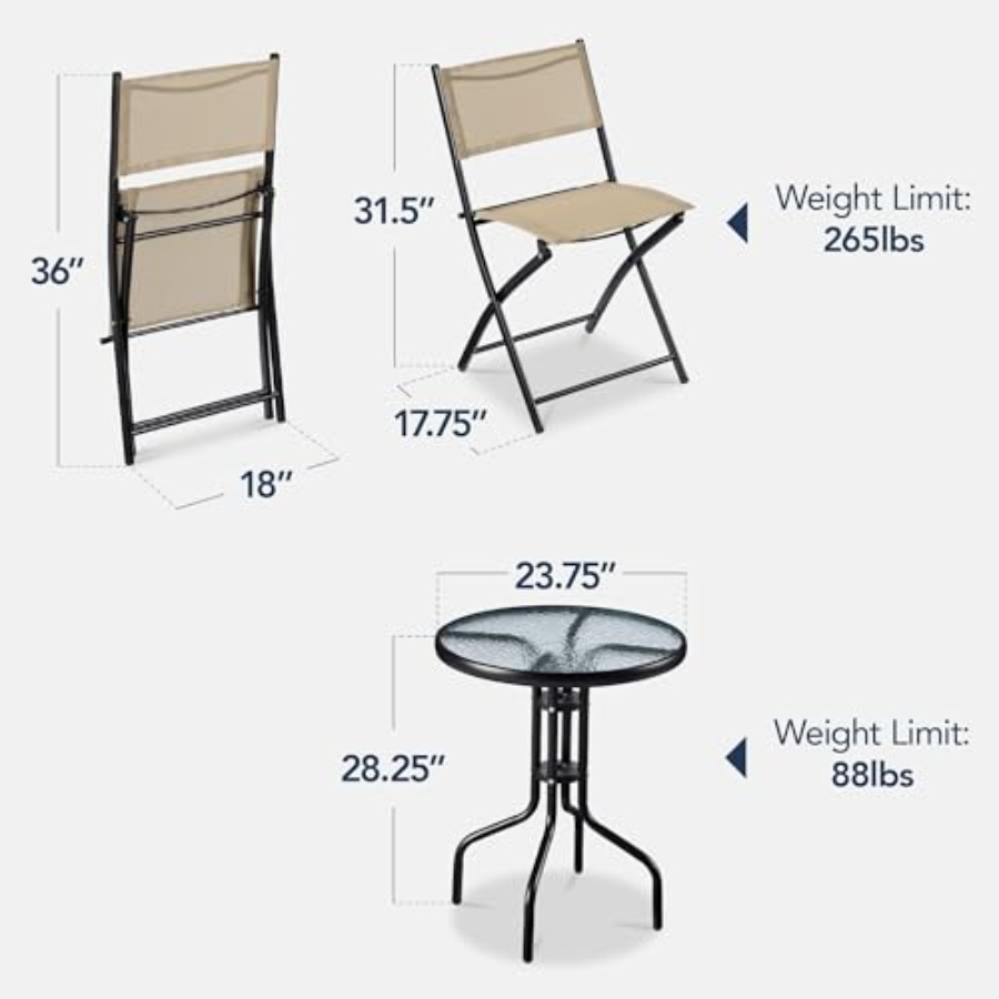 3-Piece Patio Bistro Dining Fu - огляд і ціна Folding Chair
