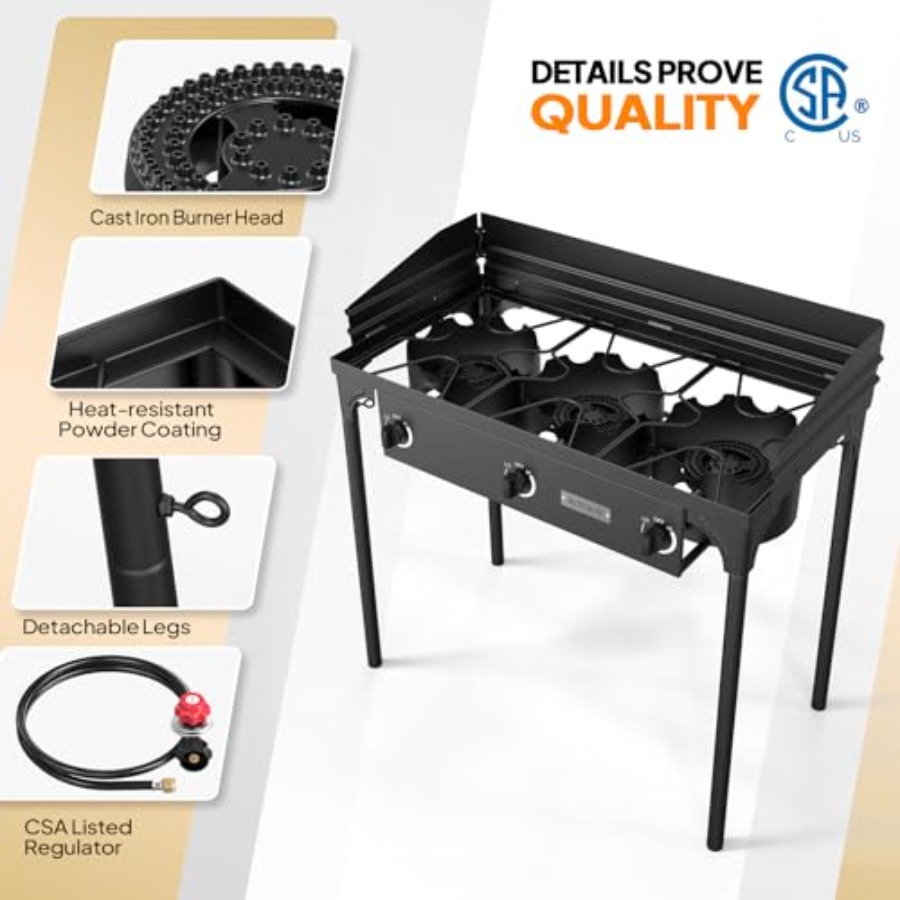 3 Burner Propane Gas Stove wit - огляд і ціна Outdoor Camping List